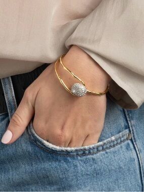 Alexis Bittar Solanales Crystal Pebble Clasp Bracelet Gold Vine Clear C Z AU20